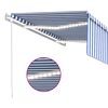 vidaXL Toldo autom&aacute;tico persiana LED sensor viento azul blanco 4,5x3 m