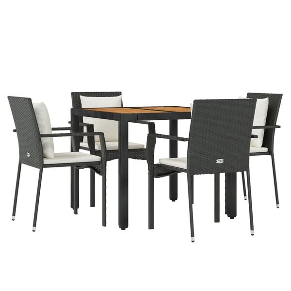 vidaXL Set de muebles jard&iacute;n 5 pzas con cojines rat&aacute;n sint&eacute;tico negro
