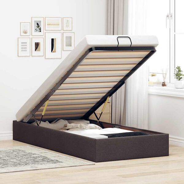 vidaXL Estructura cama otomana sin colch&oacute;n tela marr&oacute;n oscuro 90x200cm