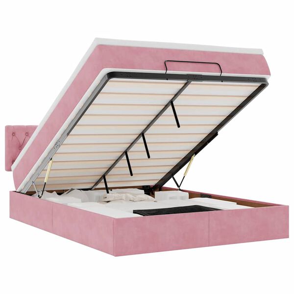 vidaXL Estructura cama otomana con colch&oacute;n terciopelo rosa 140x190 cm