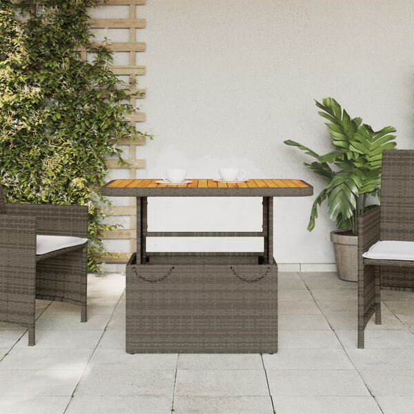 vidaXL Mesa de jardín ratán sintético y madera acacia gris 90x55x71 cm