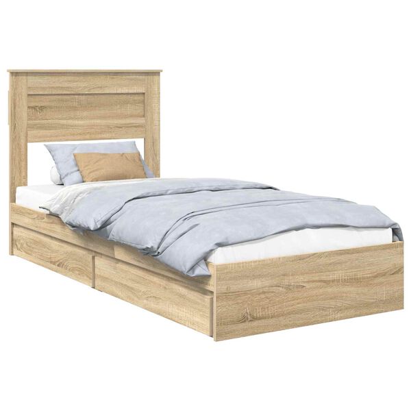 vidaXL Cama con almacenamiento con cabecera Roble Sonoma 90 x 190 cm