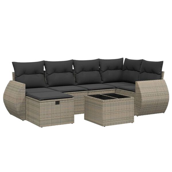 vidaXL Set de muebles de jard&iacute;n 6 pzas y cojines rat&aacute;n sint&eacute;tico gris