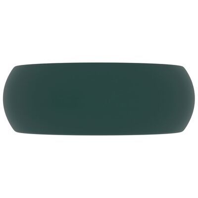 vidaXL Lavabo de lujo redondo cerámica verde oscuro mate 40x15 cm