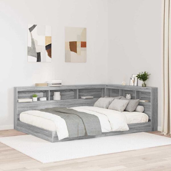 vidaXL Cama con Estanter&iacute;a con cabecera Gris sonoma 150 x 200 cm