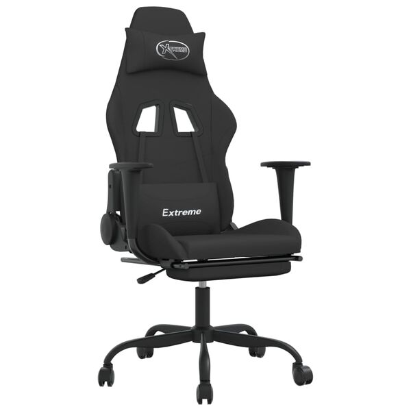 vidaXL Silla gaming de masaje con reposapi&eacute;s tela negro