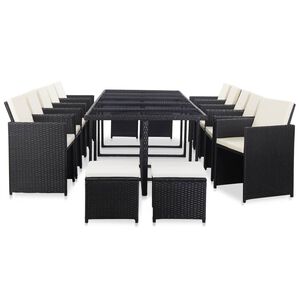 vidaXL Set comedor de jardín 15 piezas y cojines ratán sintético negro