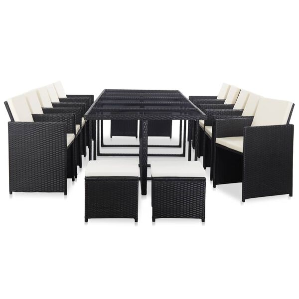vidaXL Set comedor de jard&iacute;n 15 piezas y cojines rat&aacute;n sint&eacute;tico negro