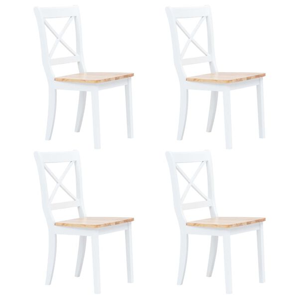 vidaXL Sillas comedor 4 uds madera maciza caucho blanco y madera claro