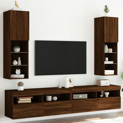 vidaXL Muebles de TV con luces LED 2 uds marrón roble 30,5x30x102 cm