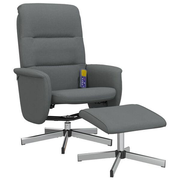vidaXL Sill&oacute;n reclinable de masaje con reposapi&eacute;s tela gris oscuro