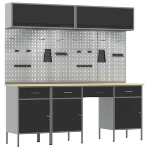 vidaXL Conjunto de armarios de trabajo con caj&oacute;n Manual 10 pcs Negro