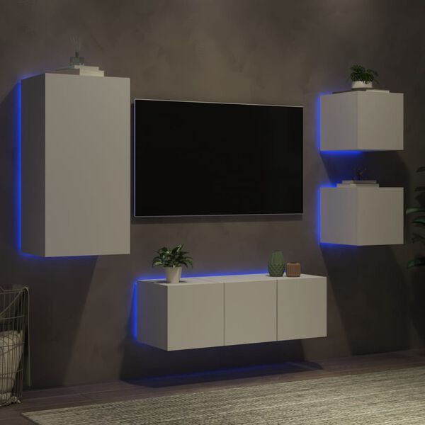 vidaXL Muebles de TV de pared con LED 5 pzas madera ingeniería blanco