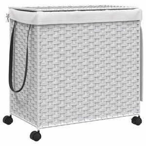 vidaXL Cesto para ropa sucia con ruedas rat&aacute;n blanco 60x35x60,5 cm
