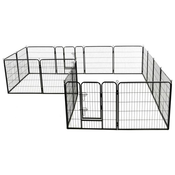 vidaXL Corral para perros 16 paneles de acero 80x80 cm negro