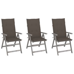 vidaXL Sillas reclinables jard&iacute;n y cojines 3 uds madera maciza acacia