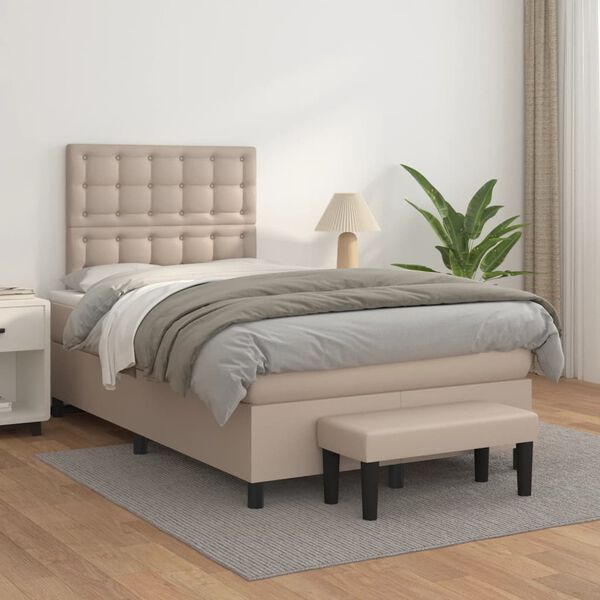 vidaXL Cama box spring con colch&oacute;n cuero sint&eacute;tico capuchino 120x190cm