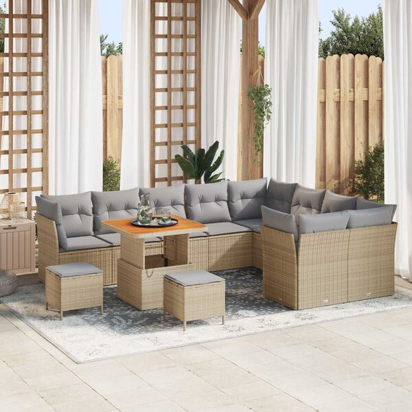 vidaXL Conjunto de sof&aacute; de jard&iacute;n con coj&iacute;n 12 pcs beige y gris claro