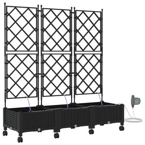 vidaXL Maceta de jard&iacute;n con riego y ruedas 3 uds. Negro PP
