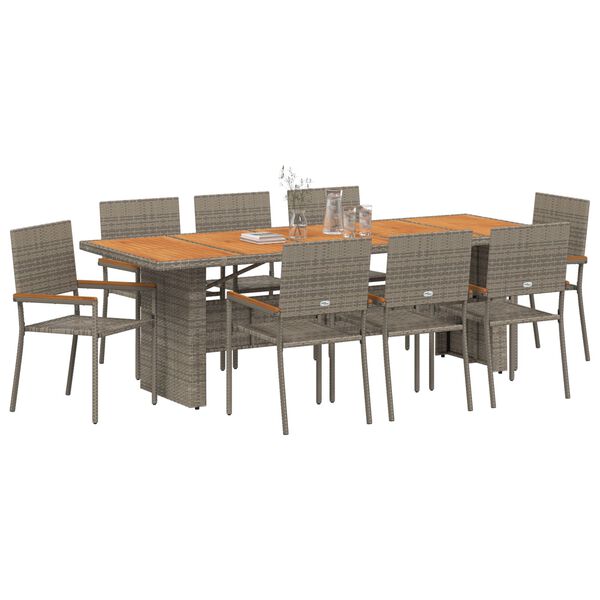 vidaXL Conjunto de Comedor de Jard&iacute;n 9 pcs Gris Polirat&aacute;n