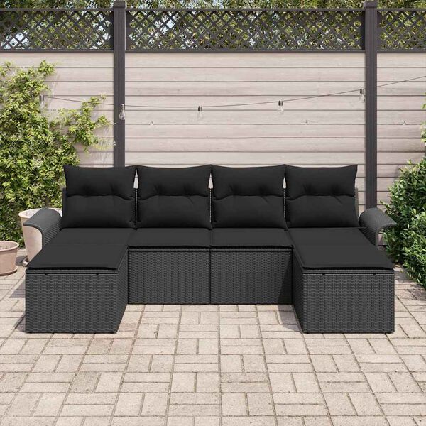 vidaXL Conjunto de sof&aacute; de jard&iacute;n 6 pcs Negro rat&aacute;n sint&eacute;tico