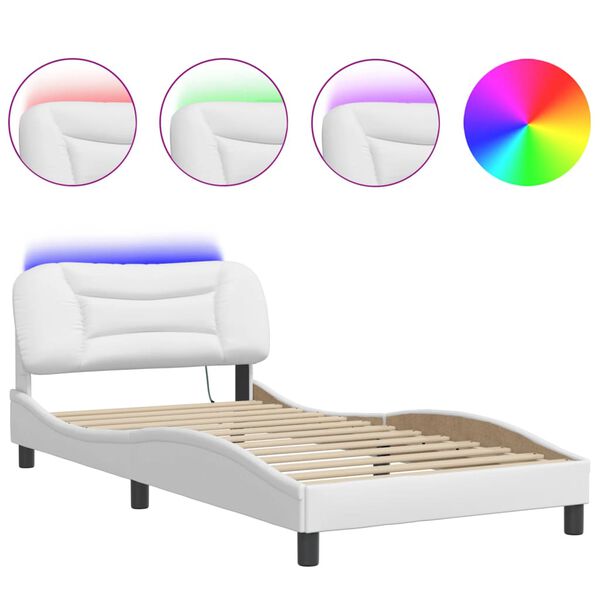 vidaXL Estructura de cama con LED sin colchón Hvar blanco 100x200 cm