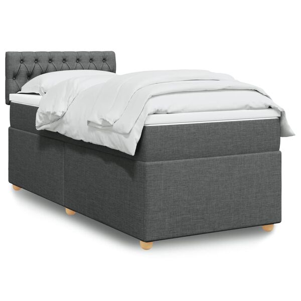 vidaXL Cama box spring con colch&oacute;n tela gris oscuro 90x200 cm