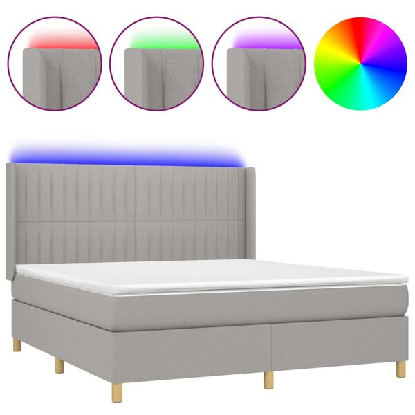 vidaXL Cama box spring colch&oacute;n y luces LED tela gris claro 160x200 cm