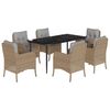 vidaXL Set comedor de jard&iacute;n 7 pzas con cojines rat&aacute;n sint&eacute;tico beige