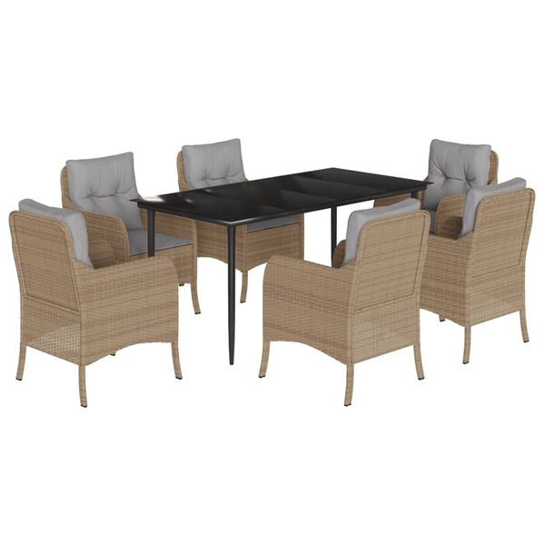 vidaXL Set comedor de jard&iacute;n 7 pzas con cojines rat&aacute;n sint&eacute;tico beige
