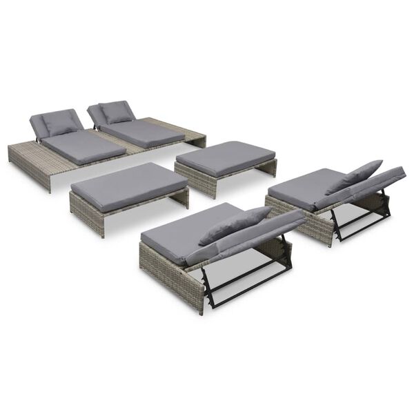 vidaXL Set de muebles de jard&iacute;n 5 pzas y cojines rat&aacute;n sint&eacute;tico gris