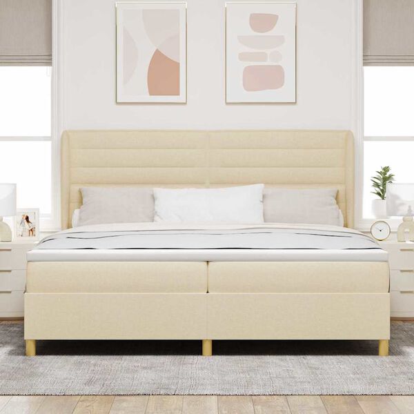 vidaXL Cama tipo Box Spring con colch&oacute;n Crema 200 x 200 cm tela
