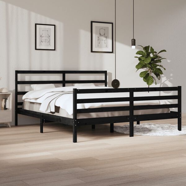 vidaXL Estructura de cama sin colch&oacute;n madera de pino negro 200x200 cm