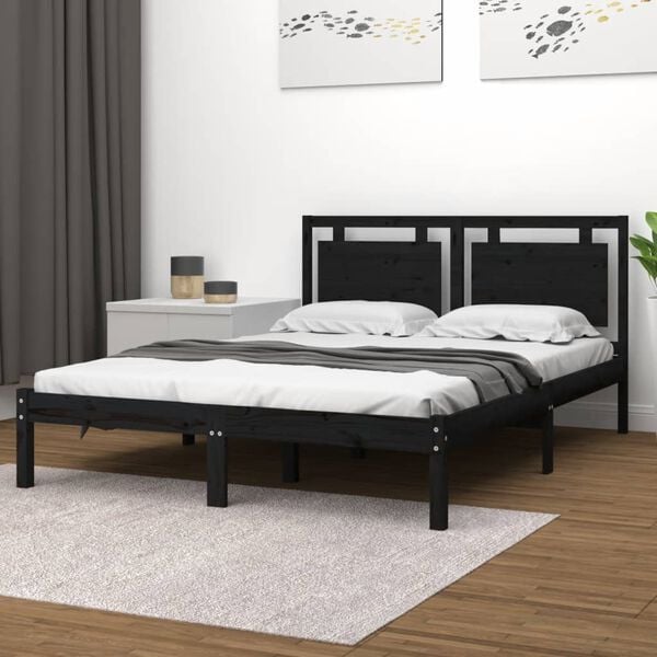 vidaXL Estructura de cama de madera maciza de pino negra 200x200 cm