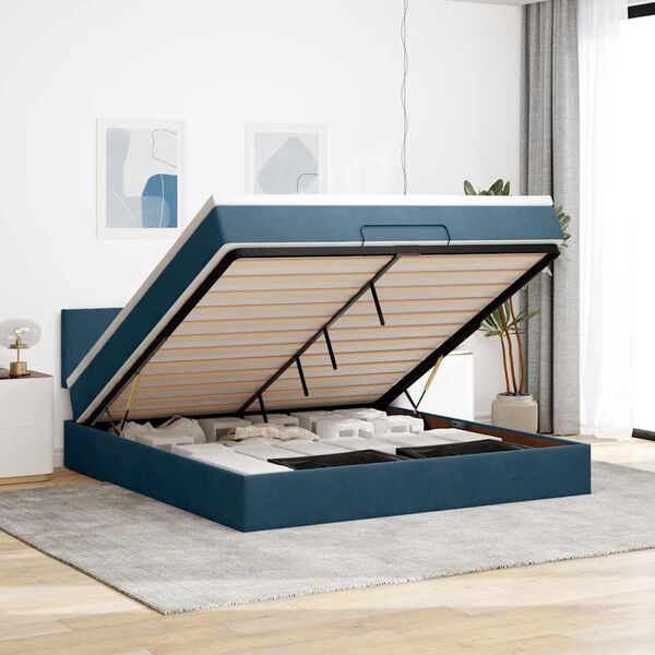 vidaXL Estructura de cama otomana colch&oacute;n azul oscuro 180x200 cm