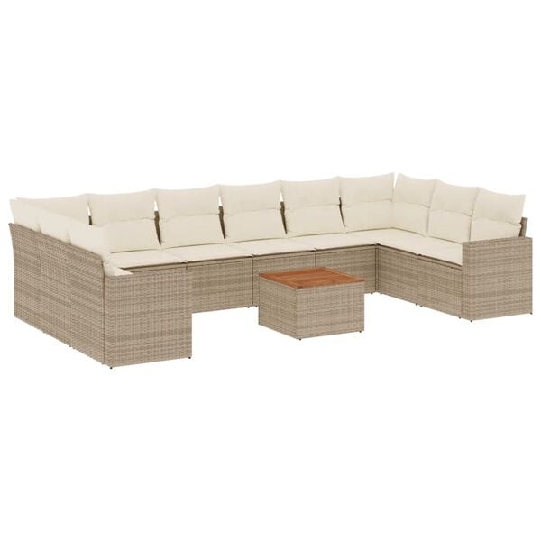 vidaXL Set de sof&aacute;s de jard&iacute;n 11pzas con cojines rat&aacute;n sint&eacute;tico beige
