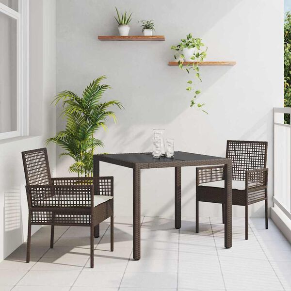 vidaXL Conjunto de Comedor de Jard&iacute;n 3 pcs Marr&oacute;n rat&aacute;n sint&eacute;tico