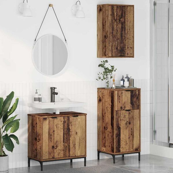vidaXL Juego de muebles de ba&ntilde;o con caj&oacute;n 3 pcs Madera Vieja