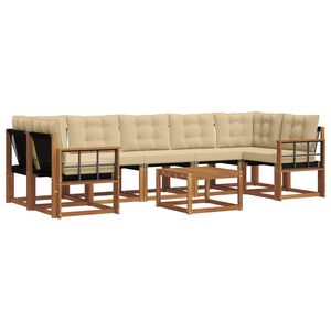 vidaXL Conjunto de sof&aacute;s de exterior con coj&iacute;n 8 pcs Natural y Beige