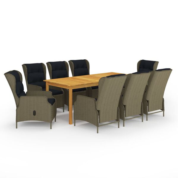 vidaXL Juego de comedor de jard&iacute;n de 9 piezas marr&oacute;n