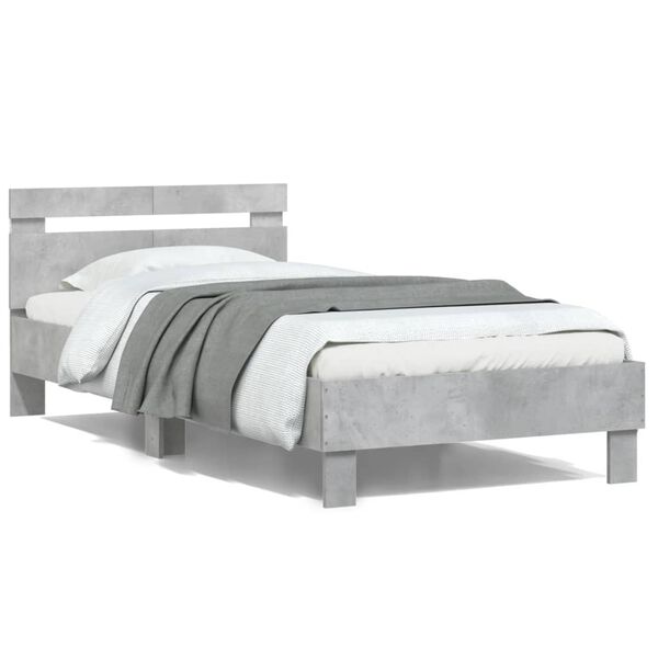 vidaXL Estructura de cama cabecero luces LED gris hormigón 100x200 cm
