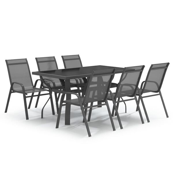 vidaXL Juego de comedor de jard&iacute;n 7 piezas con cojines gris y negro