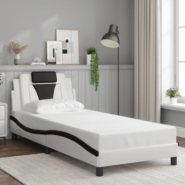 vidaXL Estructura de cama Viana con LED sin colch&oacute;n blanco negro 80x200 cm