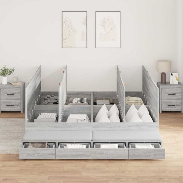 vidaXL Cama con almacenamiento Gris Sonoma 180 cm Madera contrachapada
