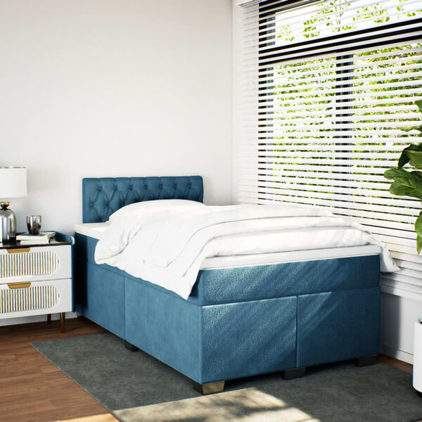 vidaXL Cama box spring con colch&oacute;n terciopelo azul 120x200 cm