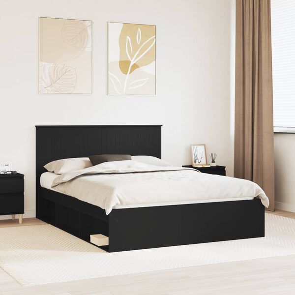 vidaXL Estructura de cama Negro 150 x 200 cm Madera de pino macizo