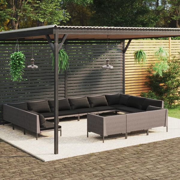 vidaXL Muebles de jardín 13 pzas y cojines ratán sintético gris oscuro