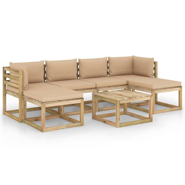 vidaXL Set de muebles de jard&iacute;n 7 piezas con cojines madera impregnada