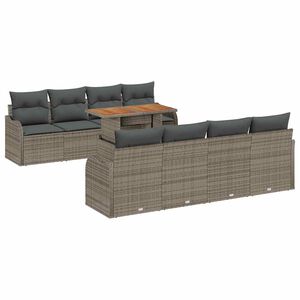 vidaXL Conjunto de sof&aacute; de jard&iacute;n 9 pcs Gris Polirat&aacute;n