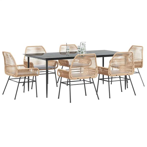vidaXL Juego de comedor de jard&iacute;n 7 pzas con cojines rat&aacute;n PE marr&oacute;n